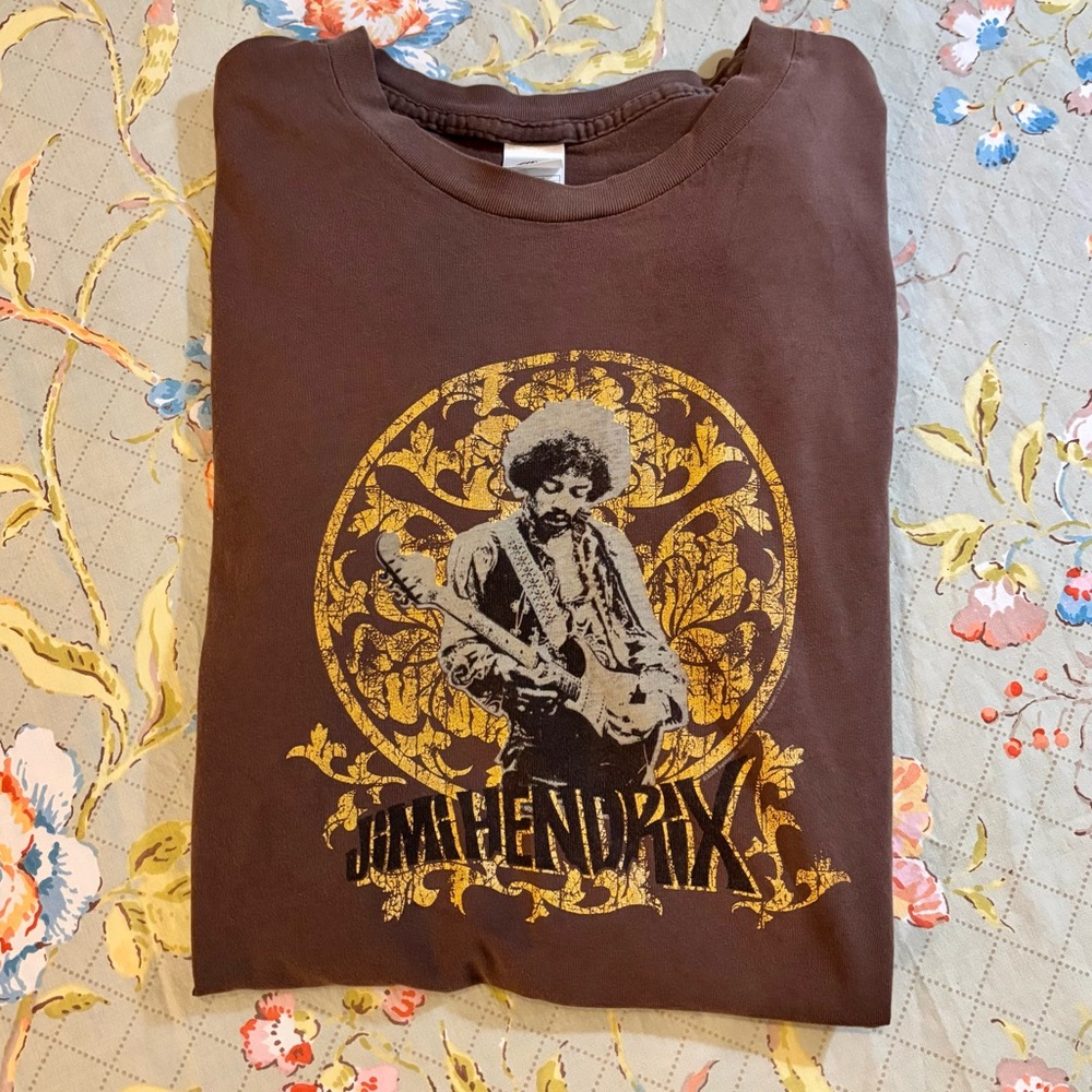 Jimi Hendrix 🎸 Vintage Short Sleeve Brown & Gold Graphic Tee Size Medium 🎸 - Picture 2 of 16